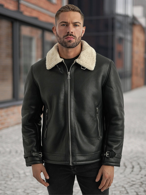 Vīriešu ādas virsjaka melna OZONEE JS/11Z8271