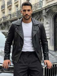 Vīriešu ādas virsjaka melna OZONEE JS/11Z8067Z