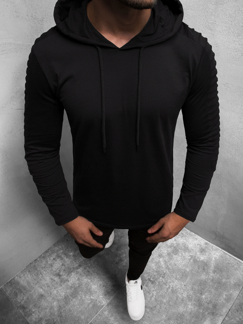 Vīriešu T-krekls ar garām piedurknēm ar kapuci melns OZONEE MECH/2148TZ