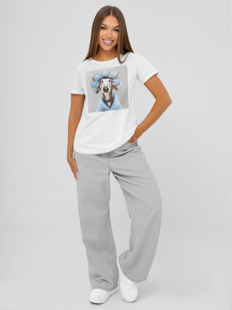 Sieviešu t-krekls balti-pelēks OZONEE JS/YJ77726