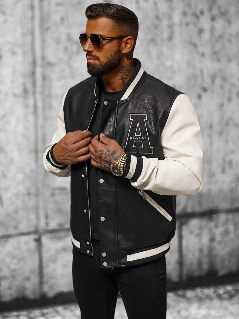 Vīriešu ādas virsjaka melni-balta OZONEE JS/11Z8112