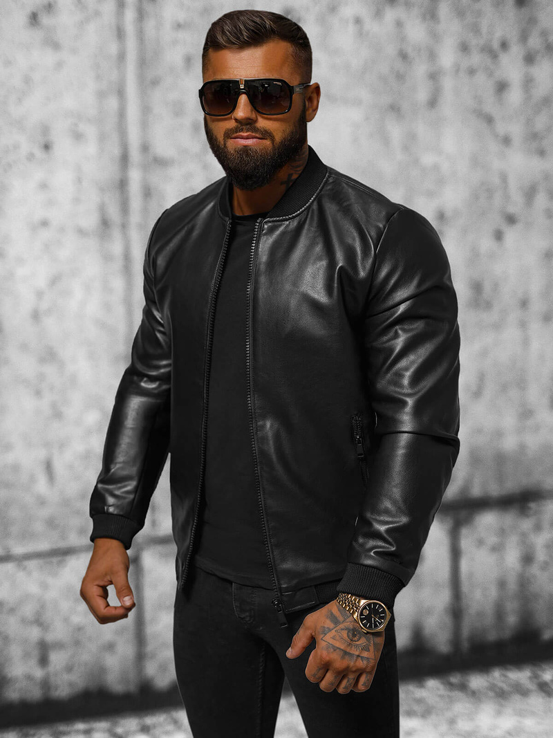 Vīriešu ādas virsjaka melna OZONEE JS/11Z8105