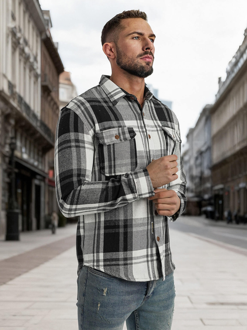 Vīriešu krekls melni-balts OZONEE NB/MC728N/3