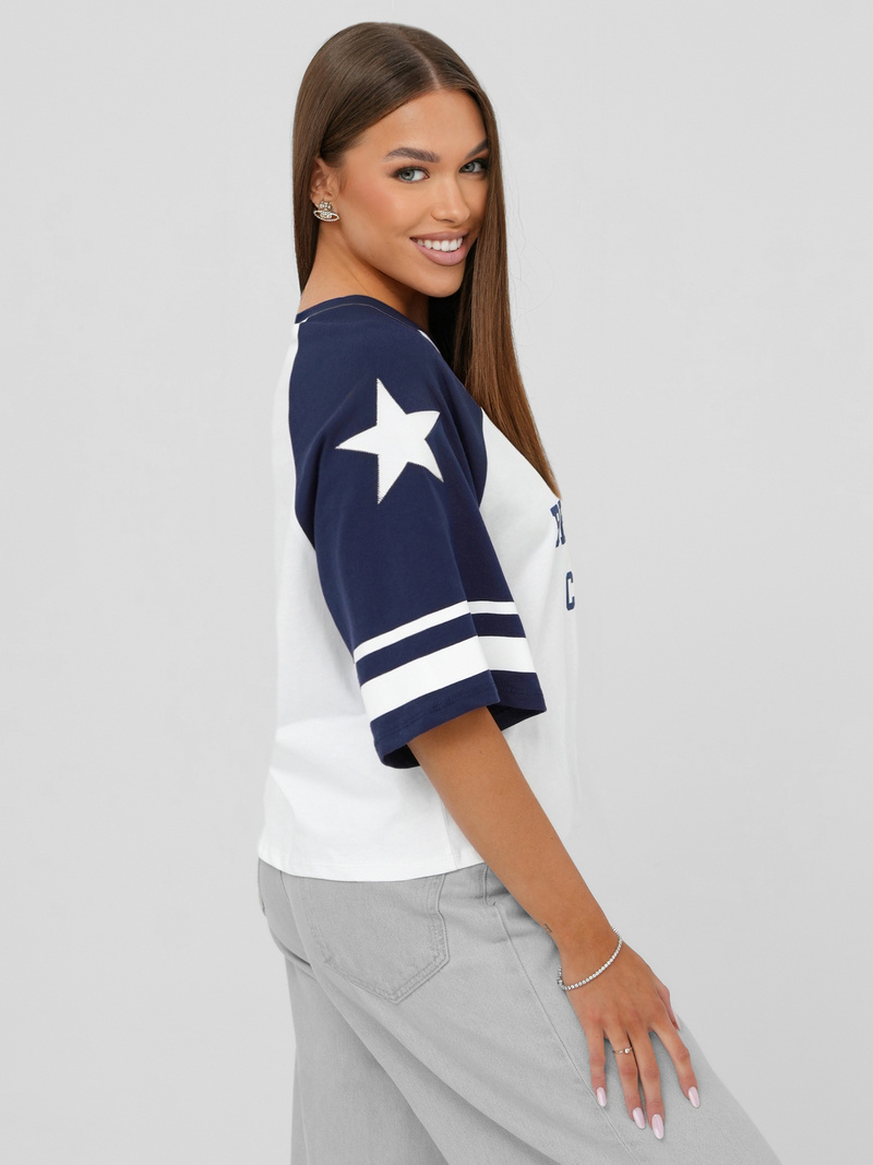 Sieviešu t-krekls balti-tumši zils OZONEE JS/R62493