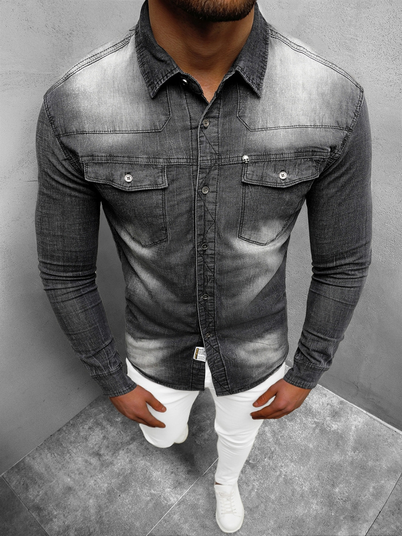 Vīriešu džinsu krekls melna OZONEE NB/MC703N