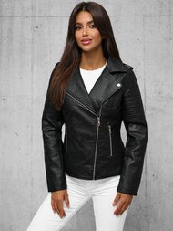 Sieviešu ādas jaka melna OZONEE JS/11Z8097Z