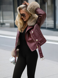 Sieviešu ādas jaka bordosarkans OZONEE JS/61M8512/6