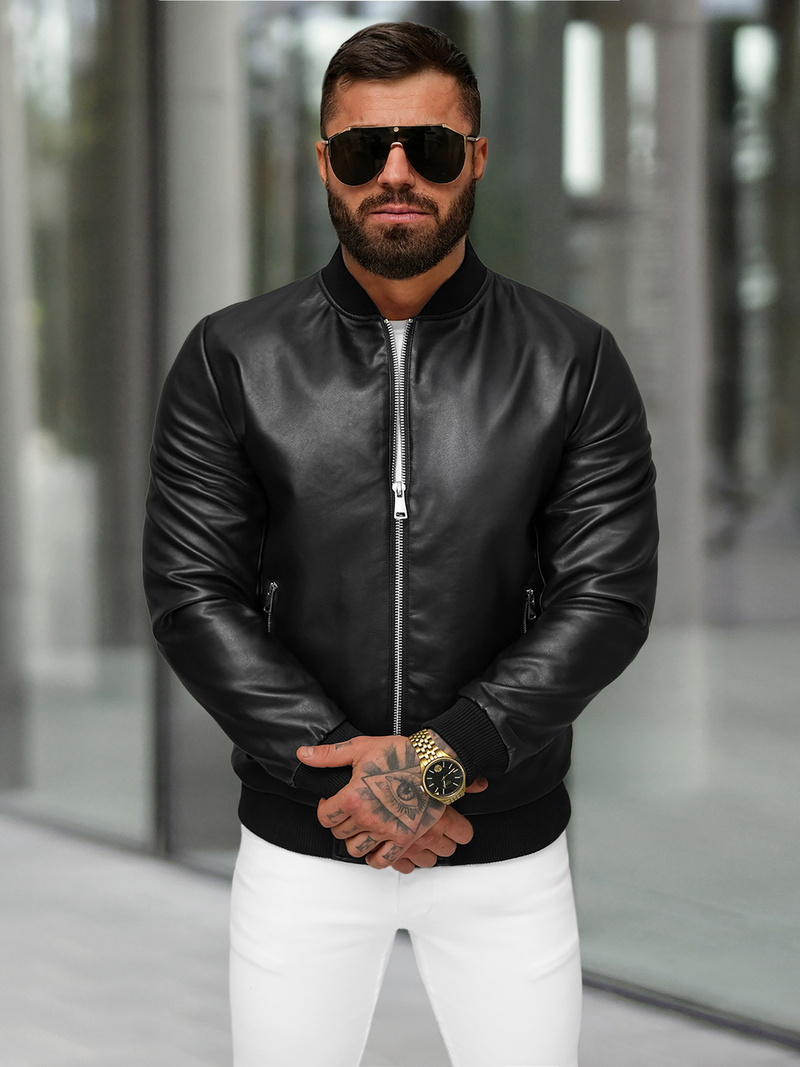 Vīriešu ādas virsjaka melna OZONEE JS/11Z8107