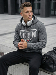 Vīriešu džemperis ar kapuci grafīta OZONEE JS/8B1737/5