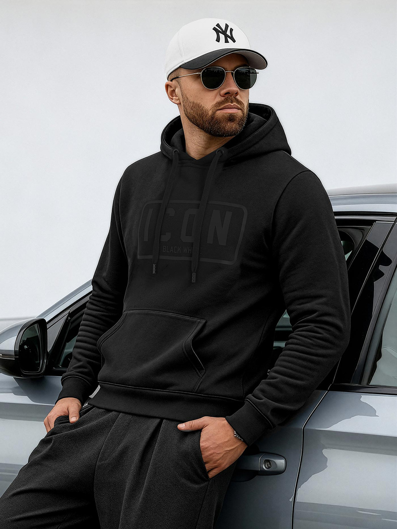 Vīriešu džemperis ar kapuci melna OZONEE JS/8B1975/3