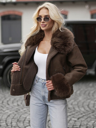 Sieviešu ādas jaka šokolāde OZONEE JS/61M8505/84Z