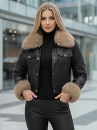 Sieviešu ādas jaka melni-smilšu OZONEE JS/61M8513/392B