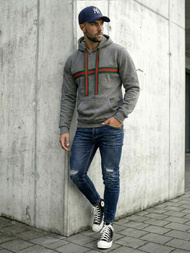 Vīriešu džemperis ar kapuci grafīta OZONEE JS/8B1735/5Z