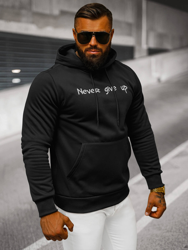 Vīriešu džemperis ar kapuci melna OZONEE JS/27B6512/3