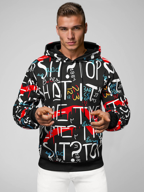 Vīriešu džemperis ar kapuci melns OZONEE JS/8B1233/3Z