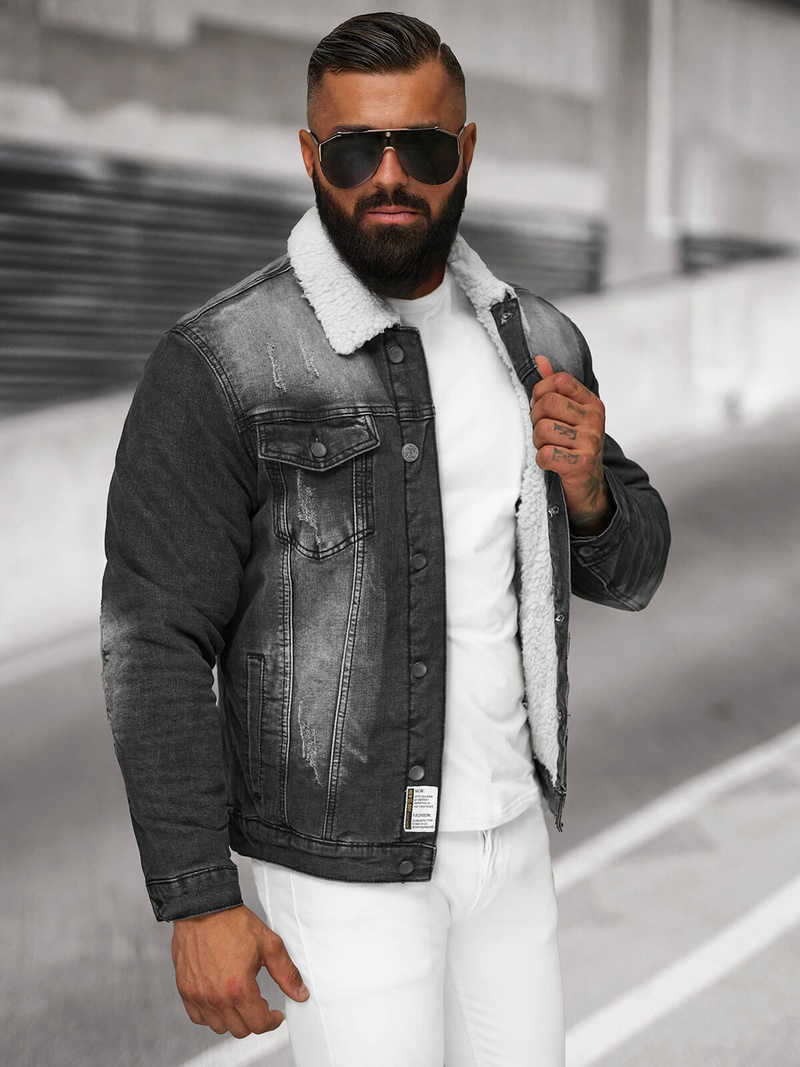 Vīriešu džinsu jaka šerpa melna OZONEE NB/MJ513N