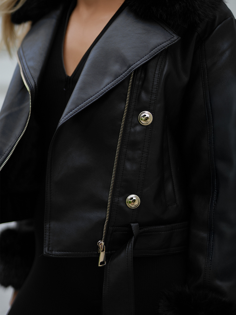 Sieviešu ādas jaka melna OZONEE JS/61M8512/392A