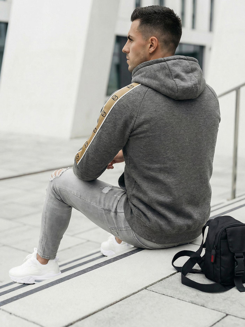 Vīriešu džemperis ar kapuci grafīta OZONEE JS/8B1730/5Z