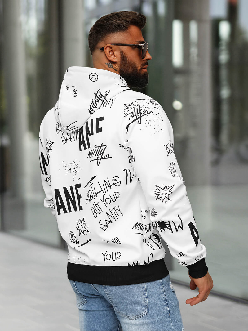 Vīriešu džemperis ar kapuci balta OZONEE JS/8B1229/1