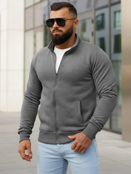 Vīriešu džemperis ar rāvējslēdzēju tumši pelēks OZONEE JS/2002Z