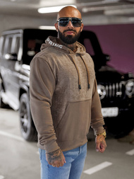 Vīriešu džemperis ar kapuci tumši-smilšu OZONEE O/3C505