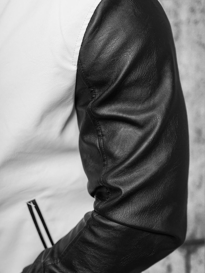 Vīriešu ādas virsjaka balti-melna OZONEE JS/11Z8068