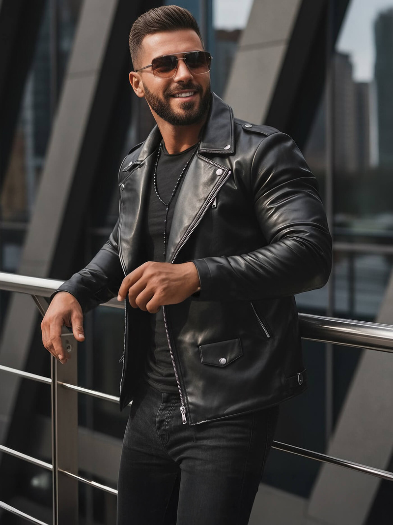 Vīriešu ādas virsjaka melna OZONEE JS/11Z8014Z