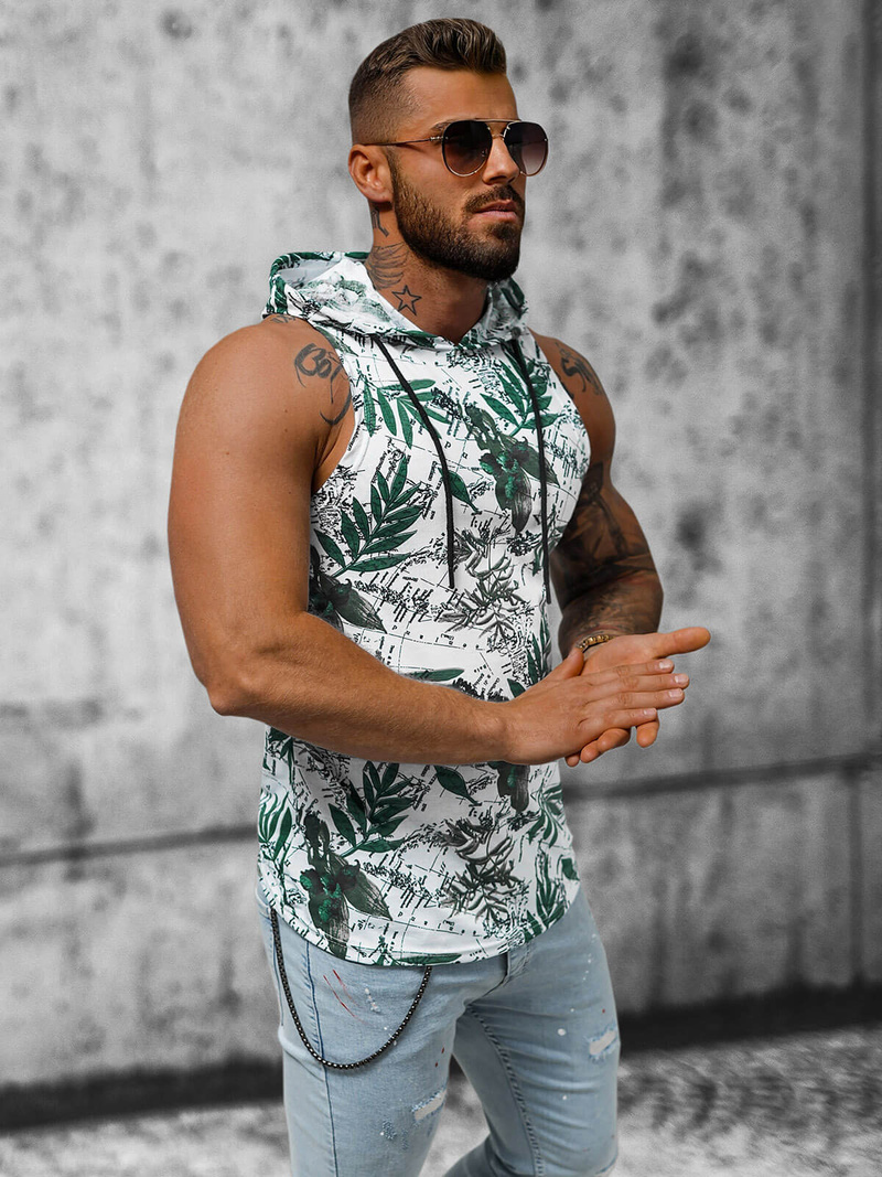 Vīriešu T-krekls bez piedurknēm balts-zaļš OZONEE O/BL307Z