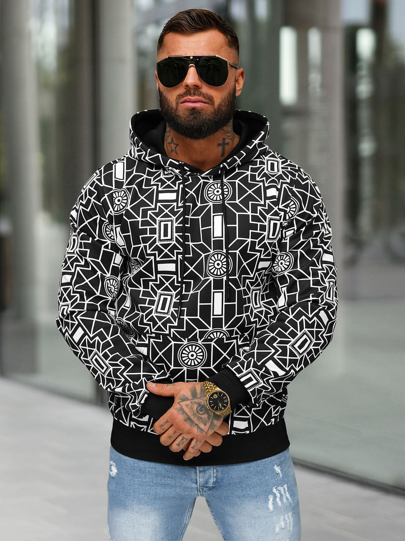 Vīriešu džemperis ar kapuci melns OZONEE JS/8B1236/3