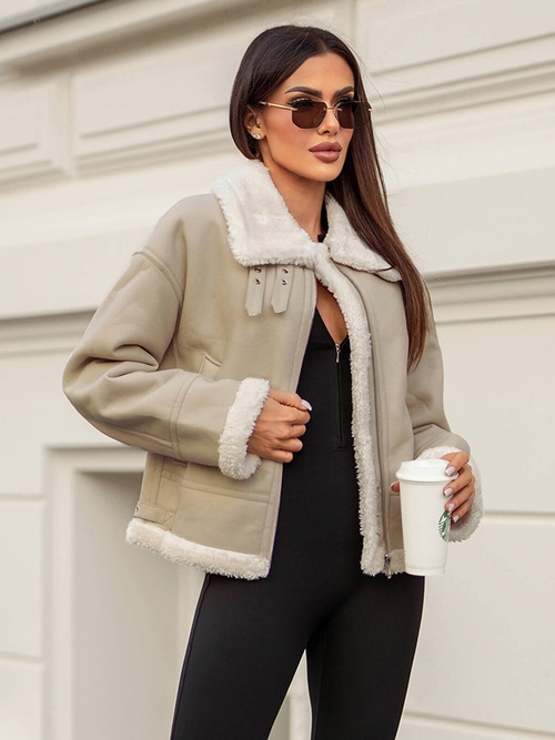 Sieviešu ādas jaka smilšu OZONEE JS/11Z8178