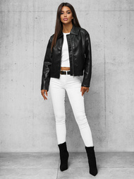 Sieviešu ādas jaka melna OZONEE O/G116Z