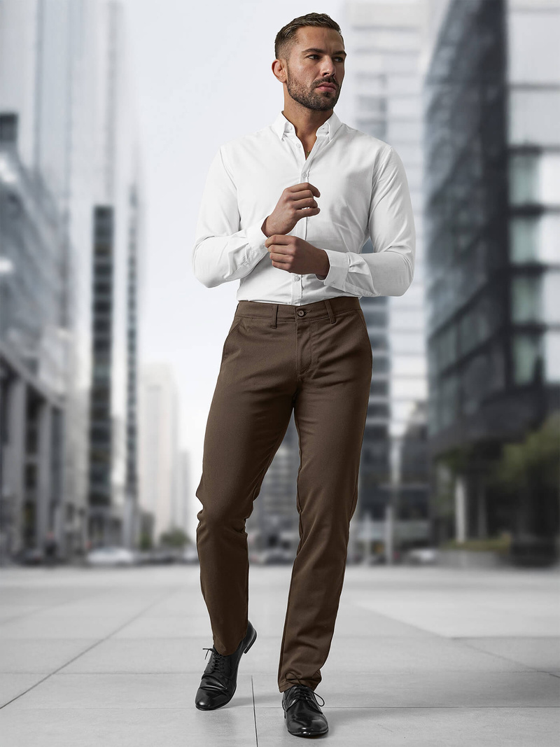 Vīriešu chino bikses brūnas OZONEE V/5100