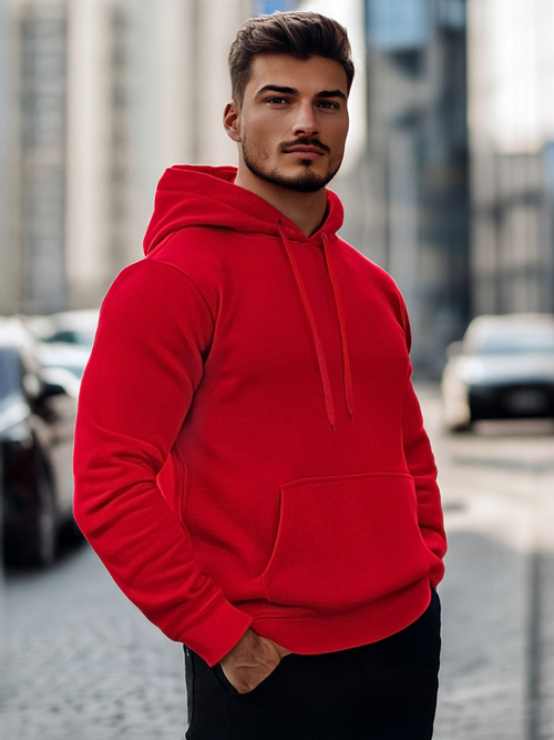 Vīriešu džemperis ar kapuci tumši-sarkans OZONEE JS/2009Z