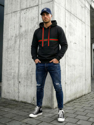 Vīriešu džemperis ar kapuci melna OZONEE JS/8B1735/3Z