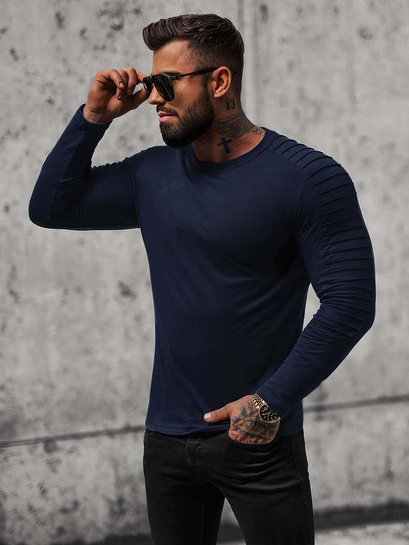 Vīriešu t-krekls ar garām piedurknēm tumši zils OZONEE O/B262