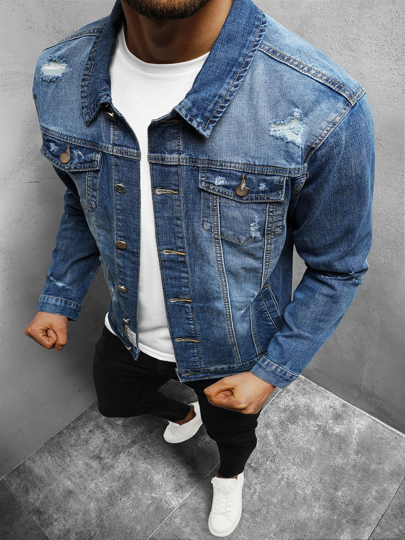 Vīriešu džinsu jaka debesu zila OZONEE NB/MJ507B