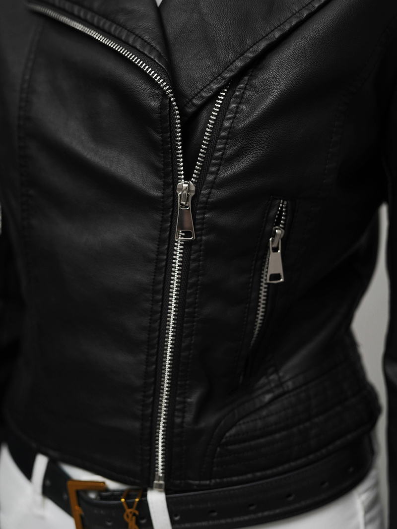 Sieviešu ādas jaka melna OZONEE JS/11Z8028Z