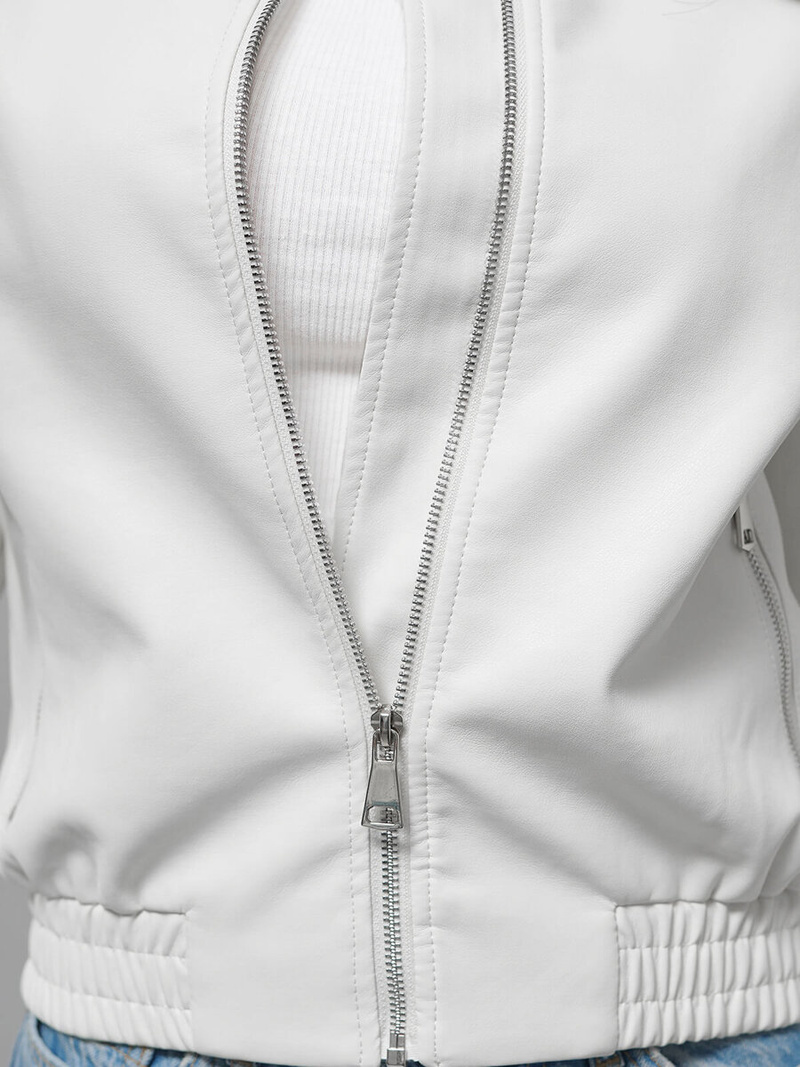 Sieviešu ādas jaka balta OZONEE O/G116