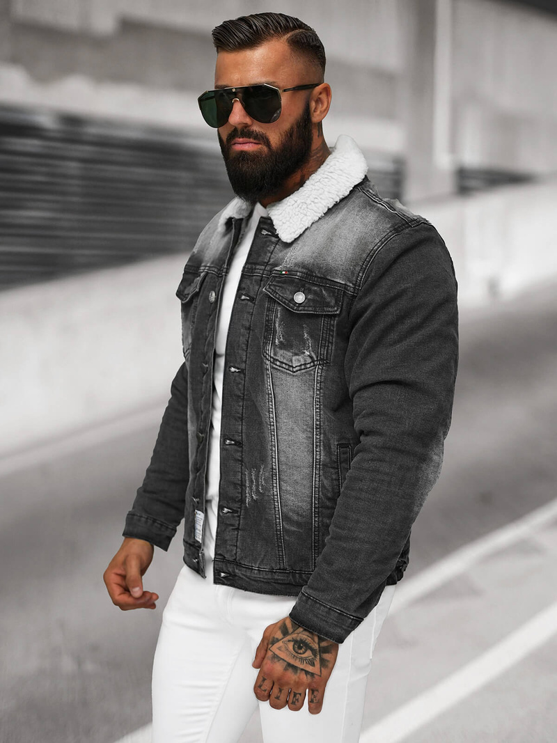 Vīriešu džinsu jaka šerpa melna OZONEE NB/MJ513N