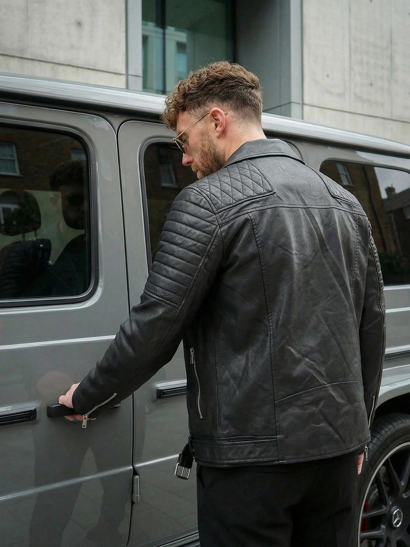 Vīriešu ādas virsjaka melna OZONEE JS/11Z8069