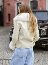 Sieviešu ādas jaka ecru OZONEE JS/61M8507/280