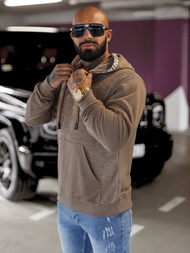 Vīriešu džemperis ar kapuci tumši-smilšu OZONEE O/3C505