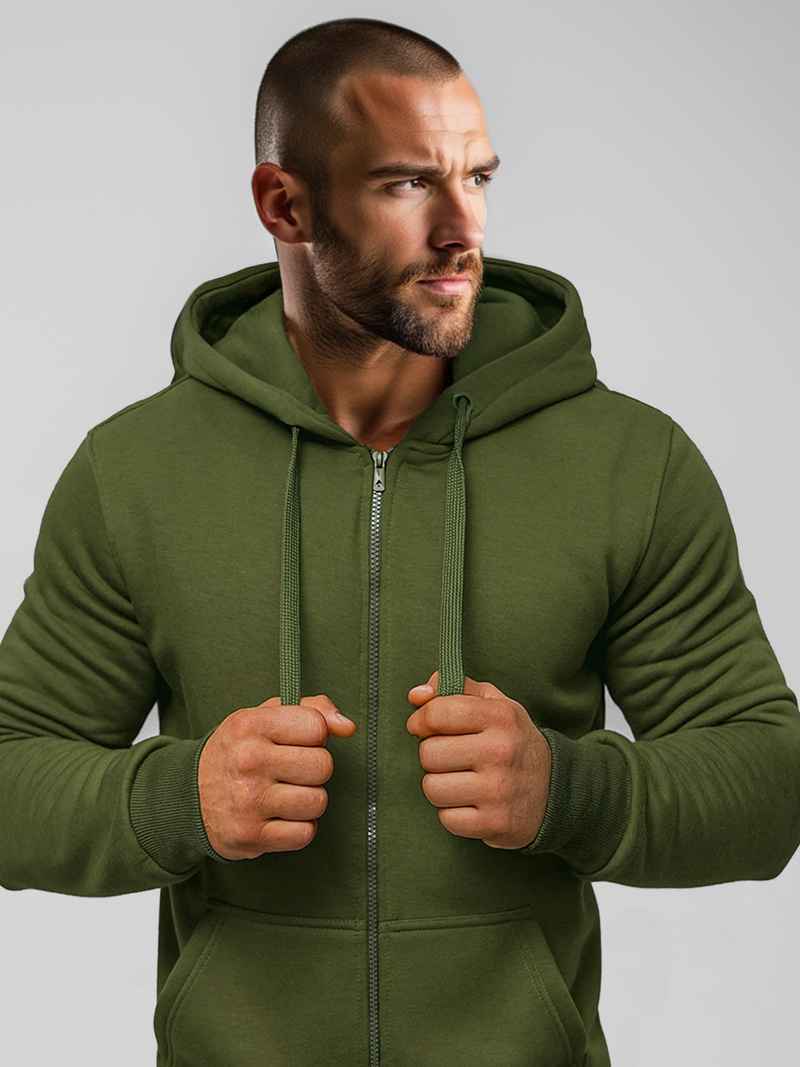 Vīriešu džemperis ar kapuci haki OZONEE JS/2008