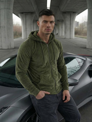 Vīriešu velūra džemperis ar kapuci haki OZONEE JS/8B1168/29Z