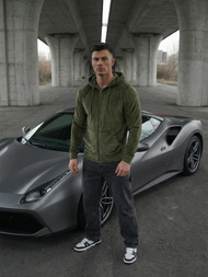 Vīriešu velūra džemperis ar kapuci haki OZONEE JS/8B1168/29Z