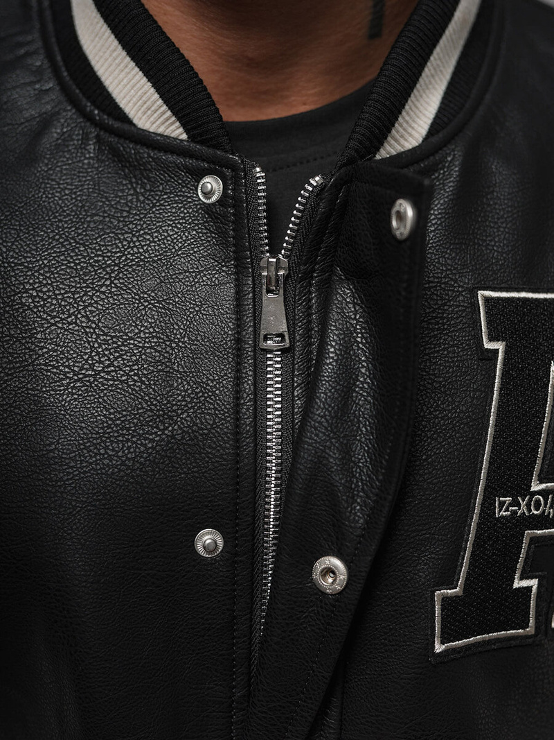 Vīriešu ādas virsjaka melni-balta OZONEE JS/11Z8112