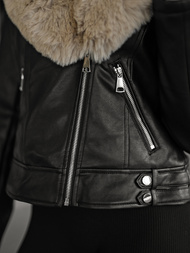 Sieviešu ādas jaka melni-smilšu OZONEE JS/61M8508/392B