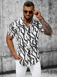 Vīriešu krekls ar īsām piedurknēm balti-melns OZONEE E/1400/59