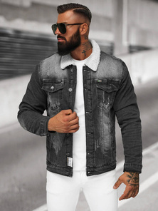 Vīriešu džinsu jaka šerpa melna OZONEE NB/MJ513N