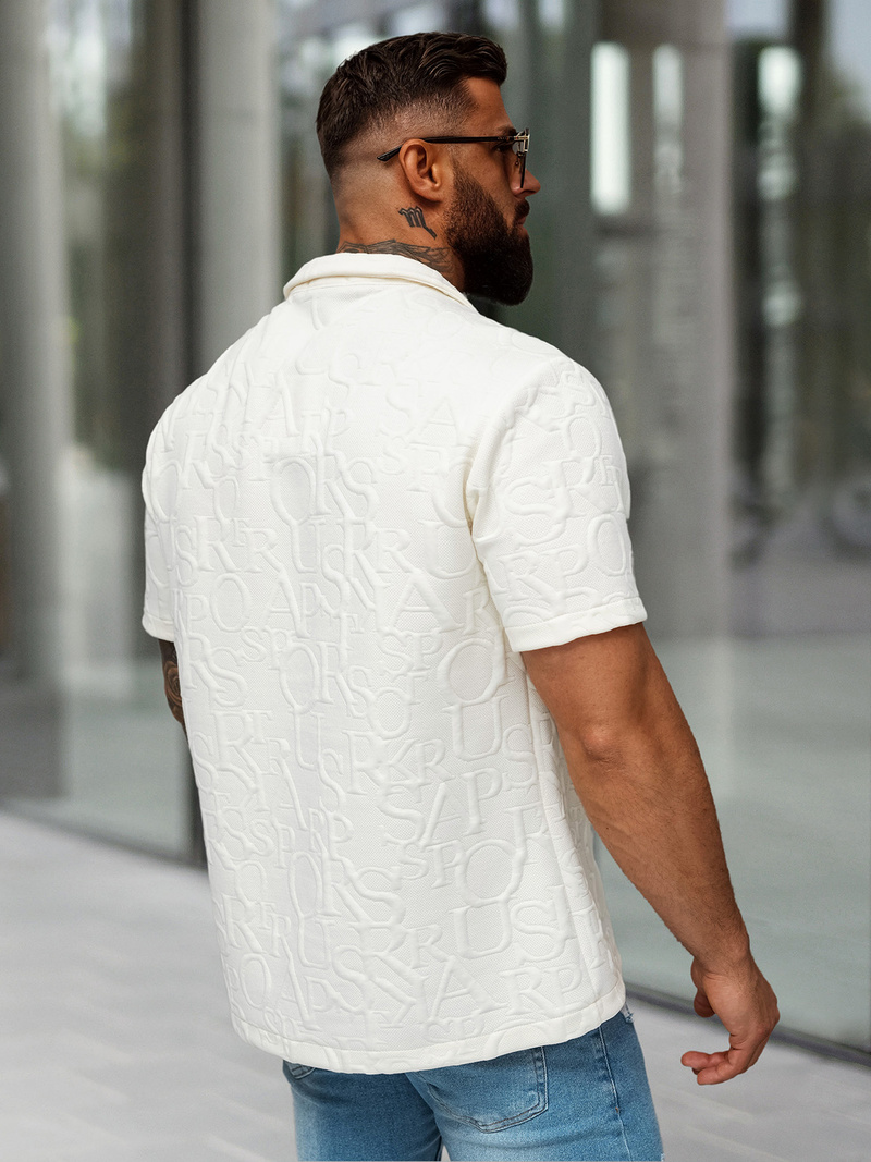 Vīriešu krekls ar īsām piedurknēm ecru OZONEE O/B2256